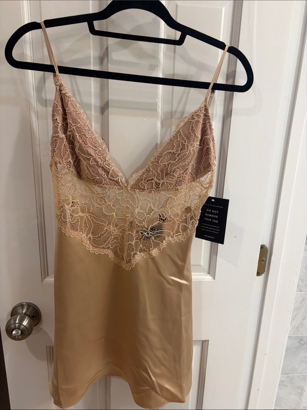 Retrofete Lace-Trim Satin Slip Dress in Nude/Beige